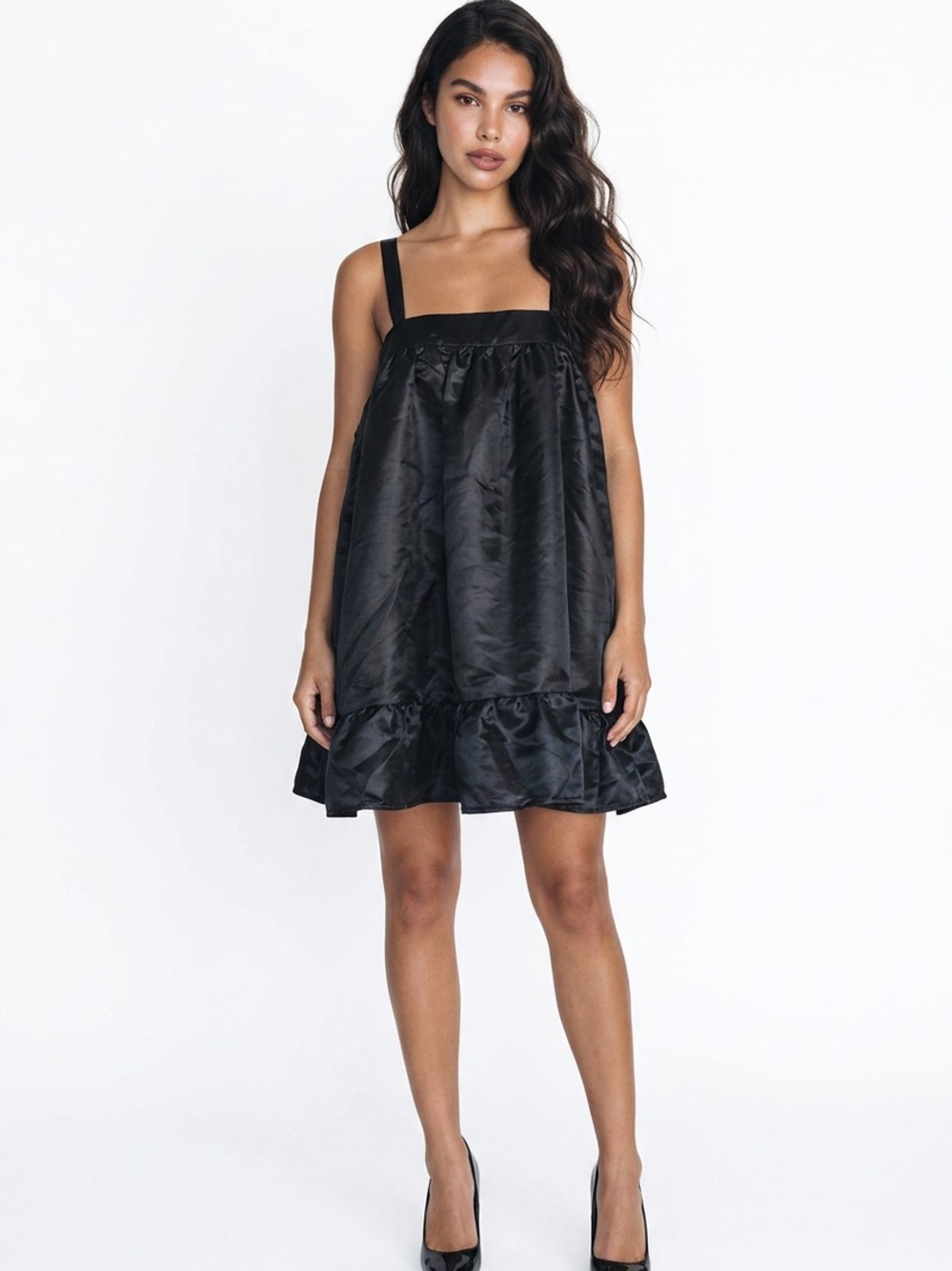 DAY + MOON | NEW Black Satin Baby Doll Dress Women’s Size Medium